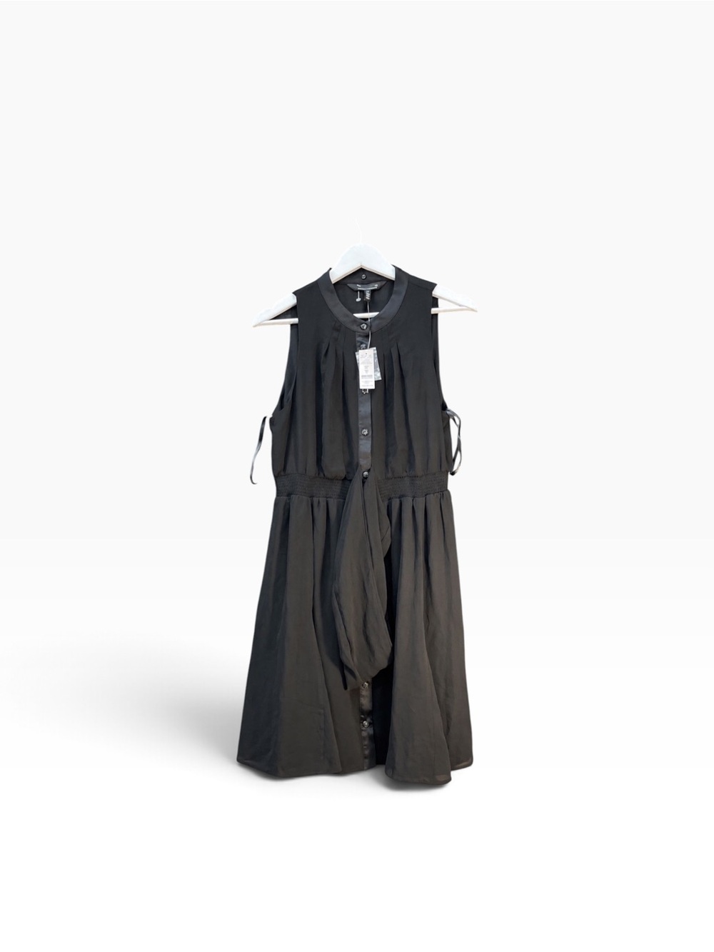 NWT White House Black Market Black Smocked Waist Button Front Dress Size 10